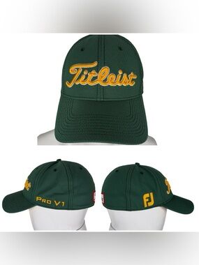 Titleist FJ Pro V1 Mens L / XL Golf Hat 3D Embroidered Green Fitted Stretch EUC